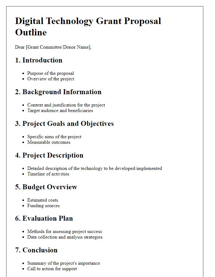 Letter template of outline for digital technology grant proposal