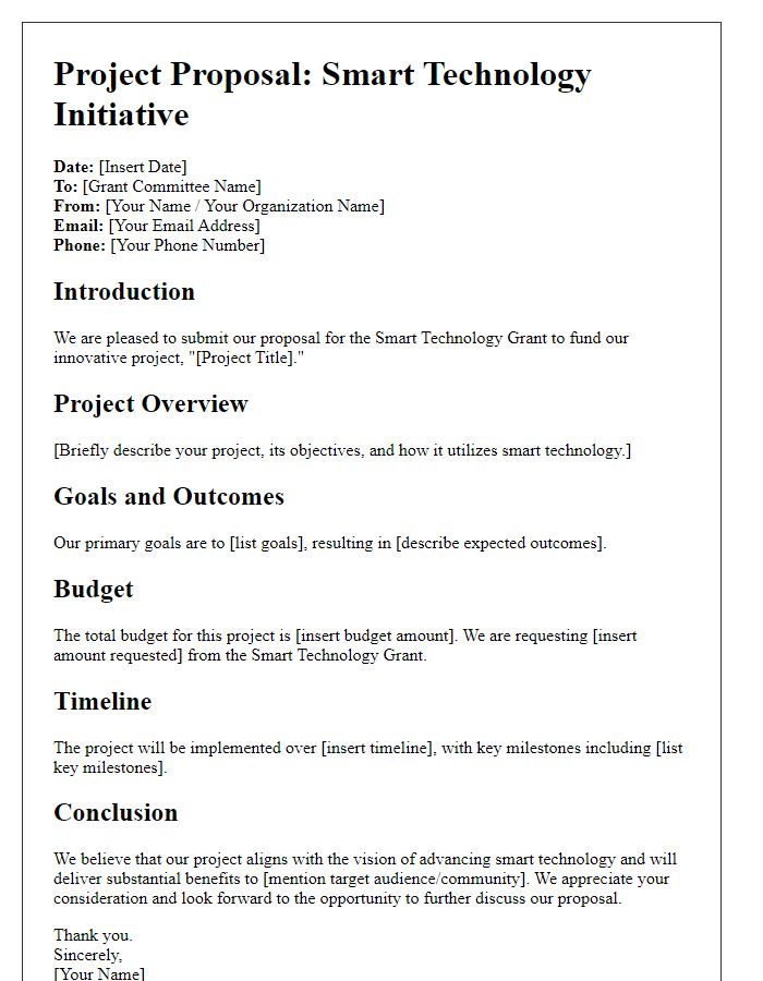 Letter template of project proposal for smart technology grant