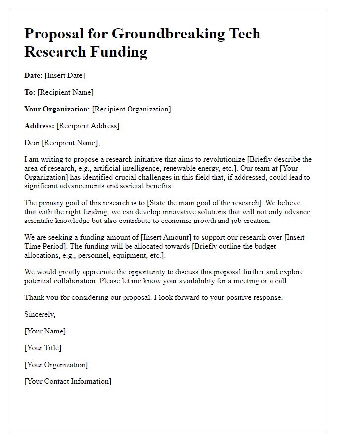 Letter template of proposal for groundbreaking tech research funding