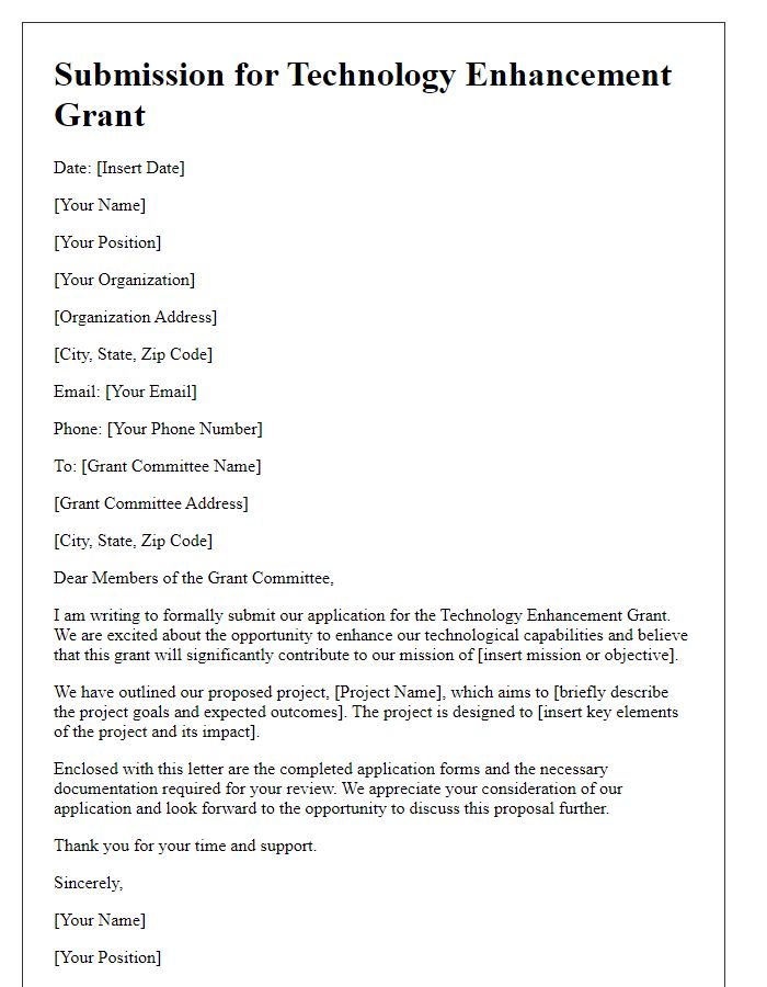 Letter template of submission for technology enhancement grant