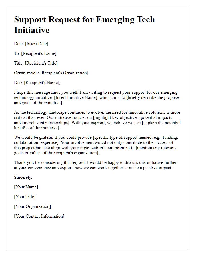 Letter template of support request for emerging tech initiative