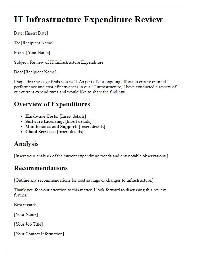 Letter template of IT infrastructure expenditure review