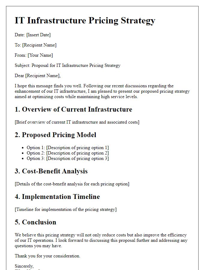 Letter template of IT infrastructure pricing strategy