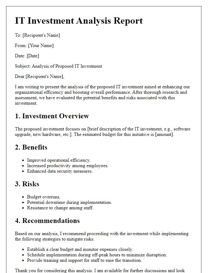 Letter template of IT investment analysis