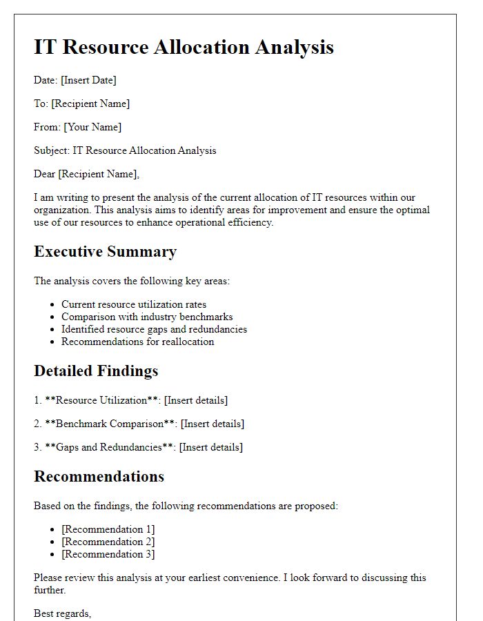 Letter template of IT resource allocation analysis