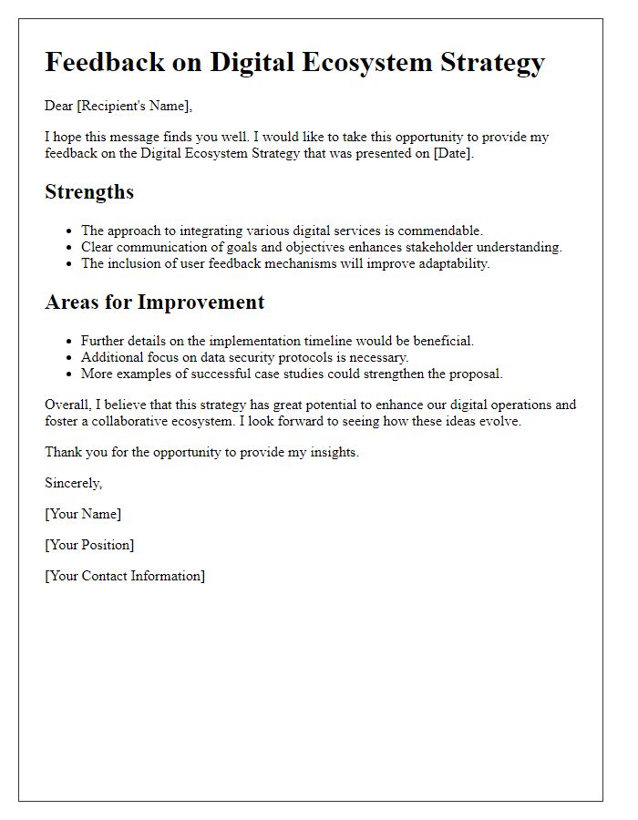 Letter template of digital ecosystem strategy feedback