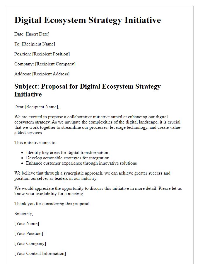 Letter template of digital ecosystem strategy initiative