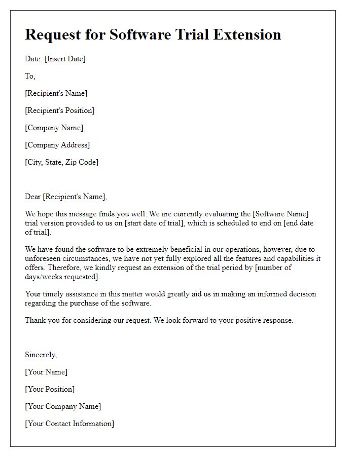 Letter template of software trial extension request for enterprises.