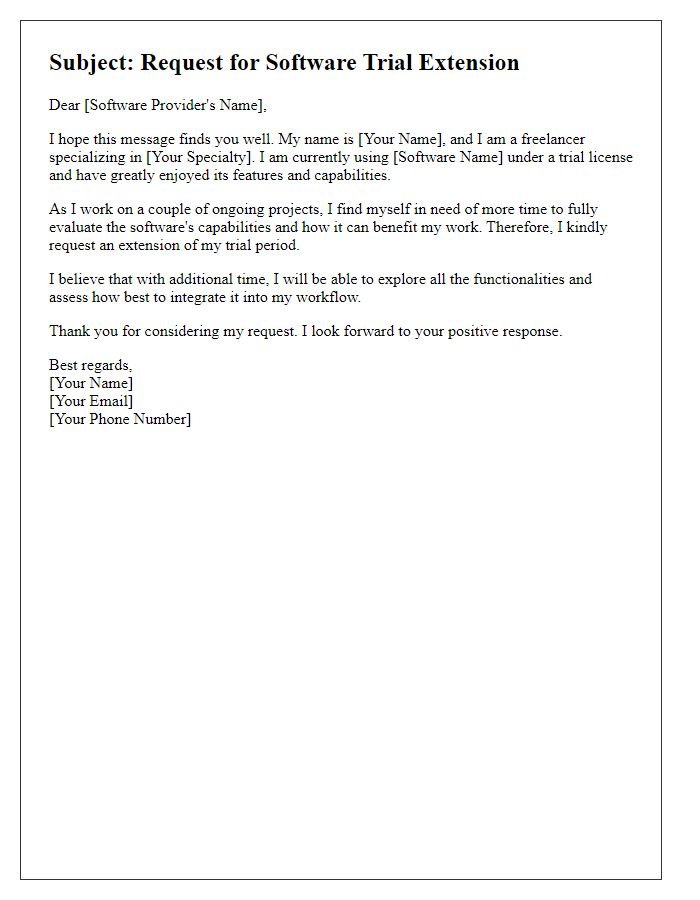 Letter template of software trial extension request for freelancers.