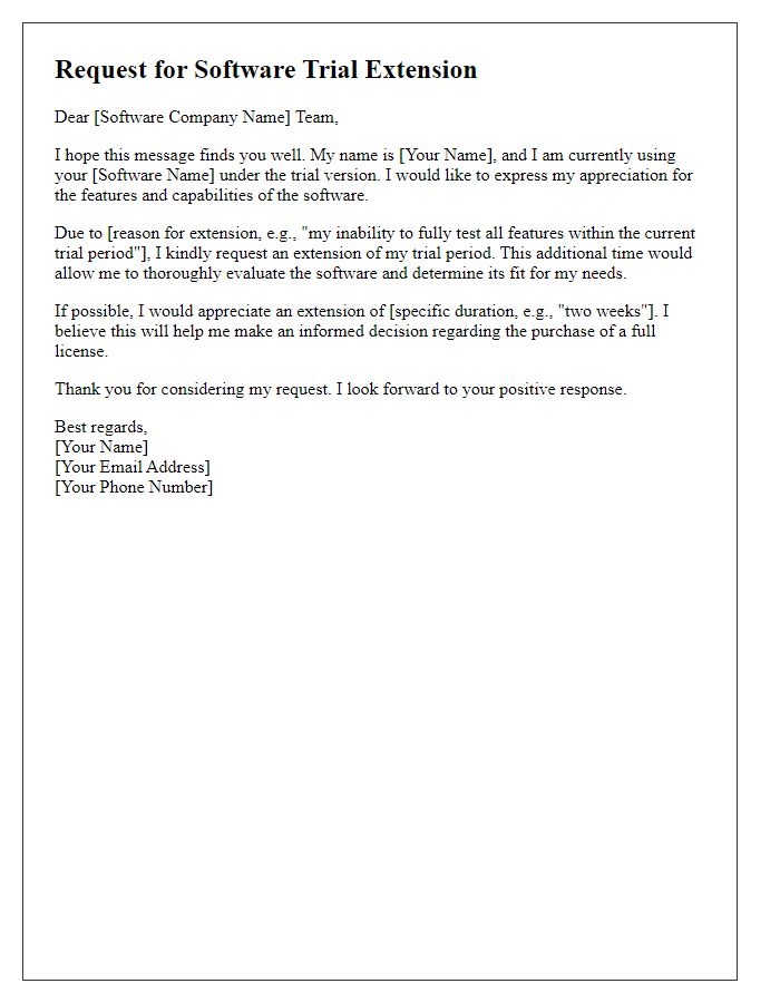 Letter template of software trial extension request for individual users.