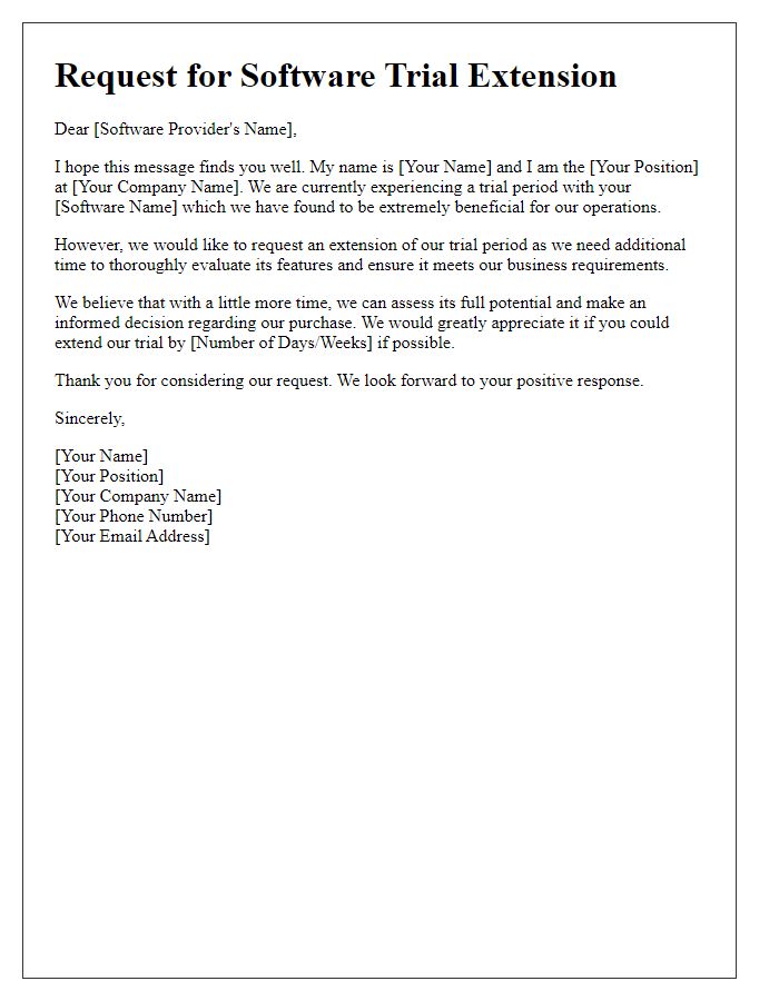 Letter template of software trial extension request for small businesses.