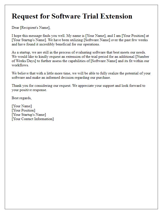 Letter template of software trial extension request for startups.