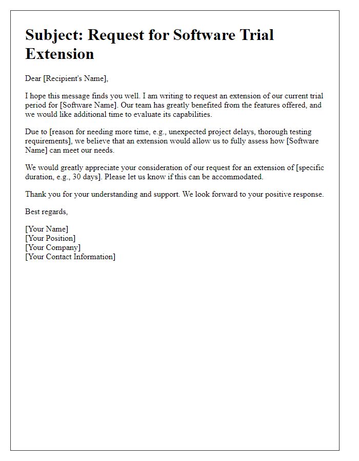 Letter template of software trial extension request for teams.