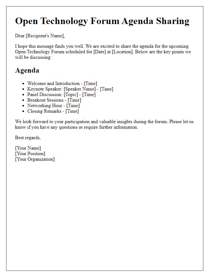 Letter template of agenda sharing for open technology forum