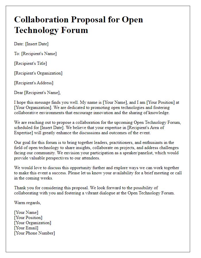 Letter template of collaboration proposal for open technology forum