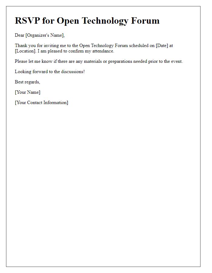 Letter template of RSVP for open technology forum invitation