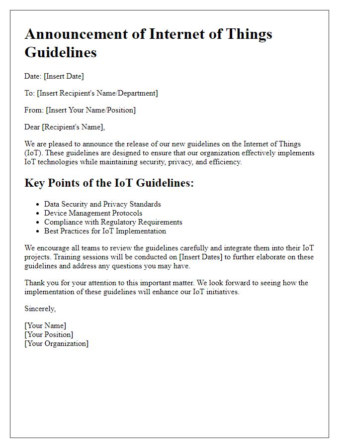 Letter template of Internet of Things guideline announcement