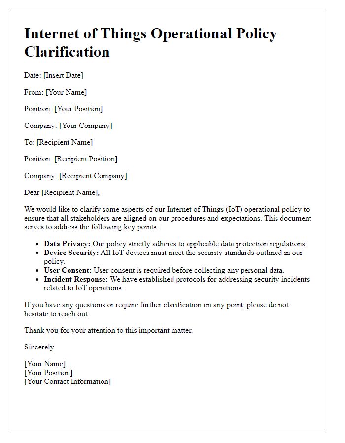 Letter template of Internet of Things operational policy clarification