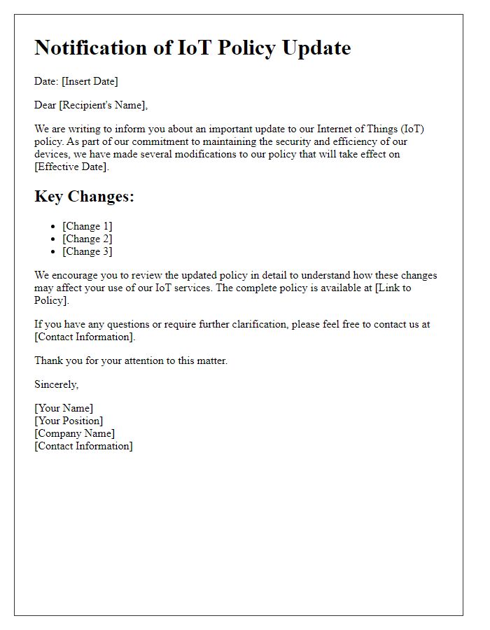 Letter template of IoT policy update notification