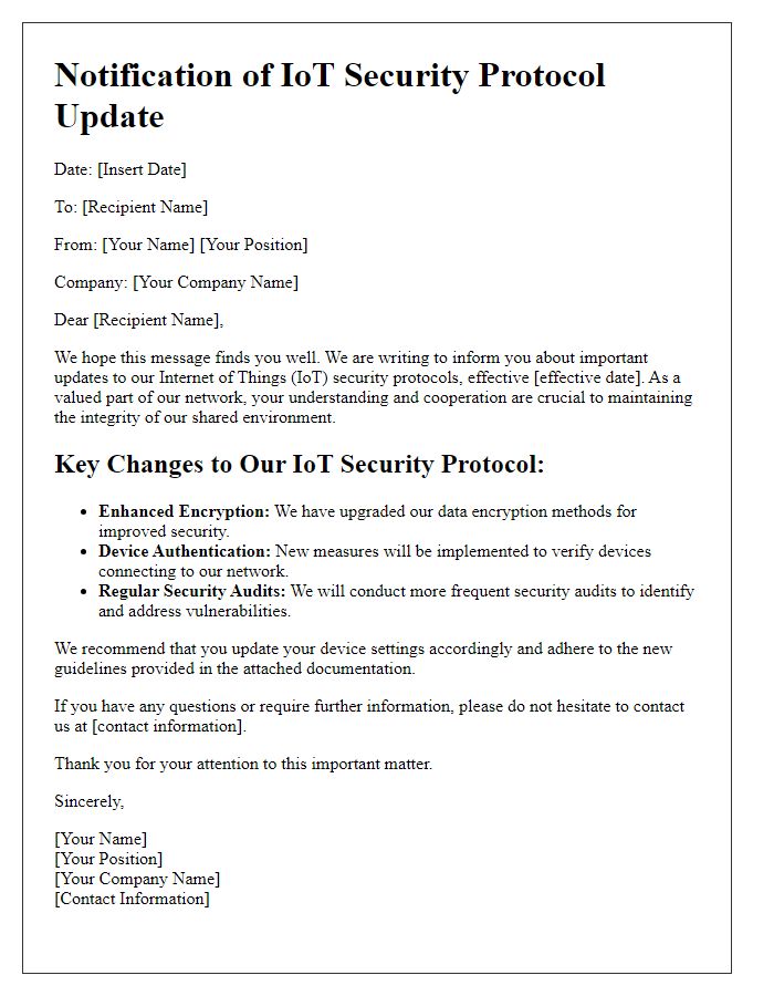 Letter template of IoT security protocol notification