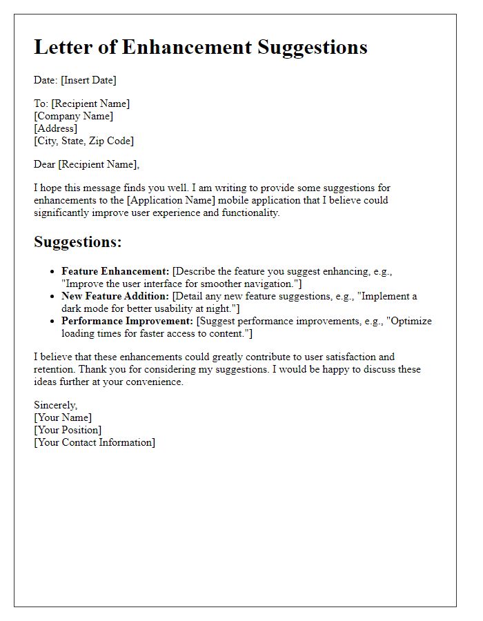 Letter template of mobile tech application enhancement suggestions