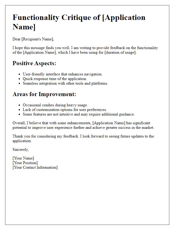 Letter template of mobile tech application functionality critique
