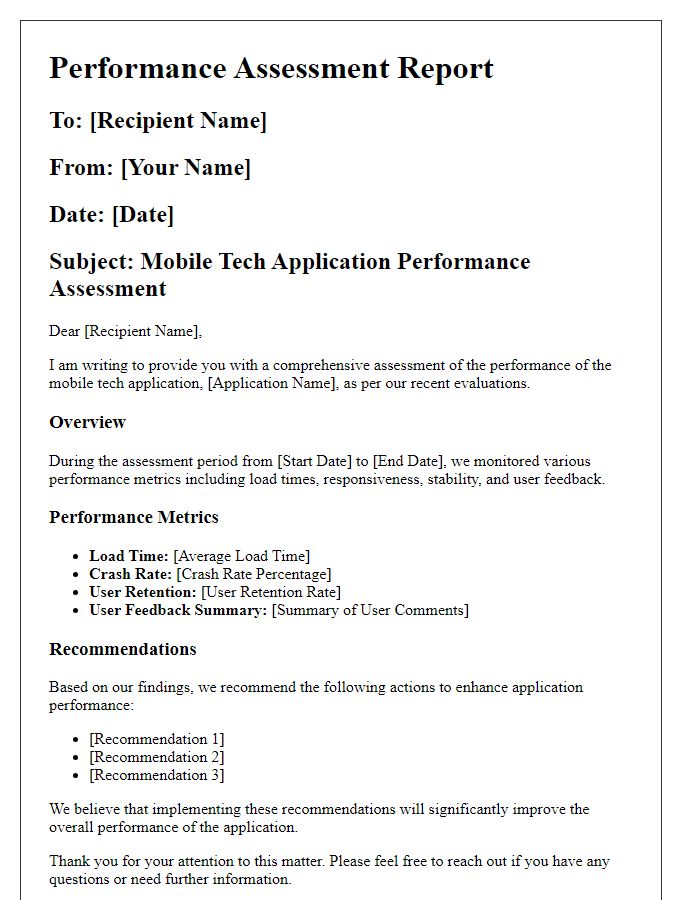 Letter template of mobile tech application performance assessment