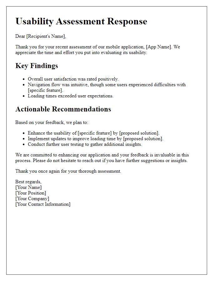 Letter template of mobile tech application usability assessment response