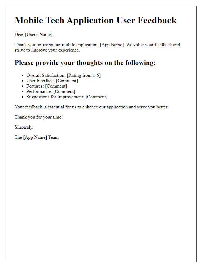Letter template of mobile tech application user satisfaction feedback