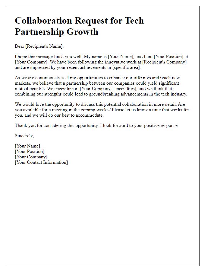 Letter template of collaboration request for tech partnership growth