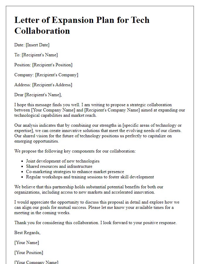 Letter template of expansion plan for tech collaboration