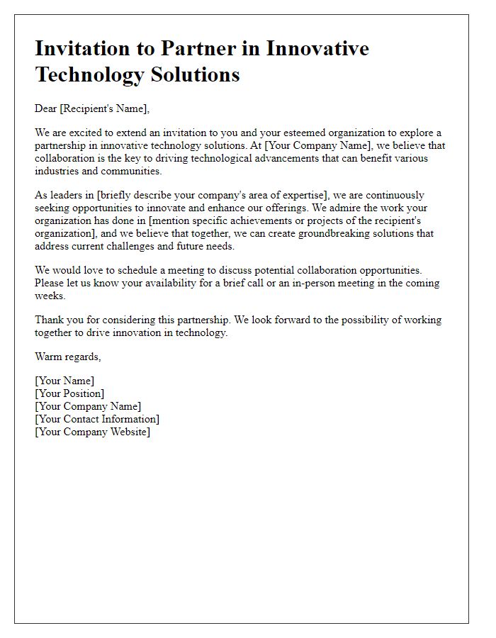 Letter template of invitation to partner in innovative technology solutions