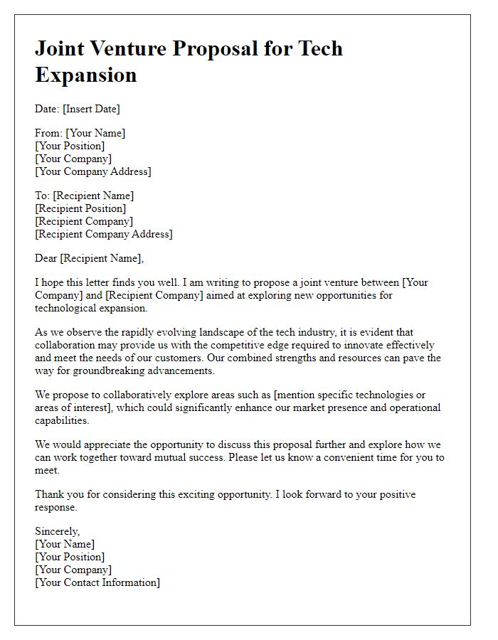 Letter template of joint venture exploration for tech expansion