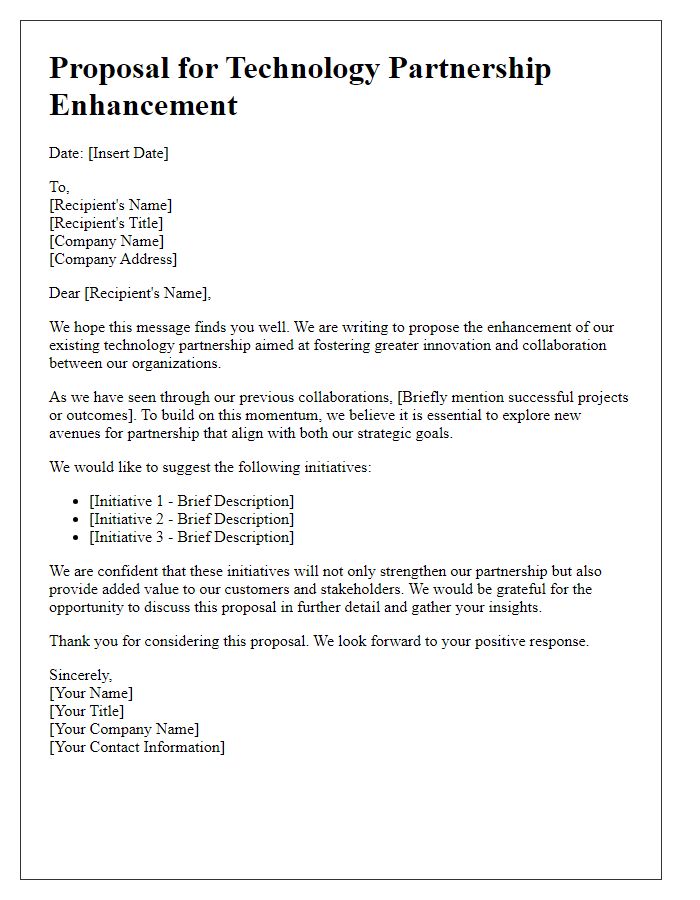 Letter template of proposal for technology partnership enhancement