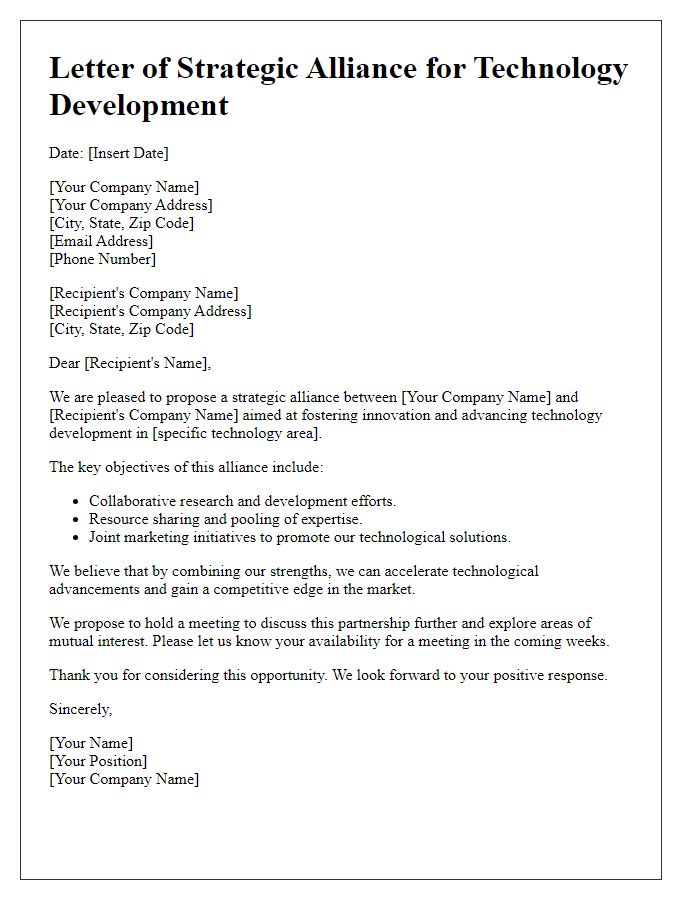 Letter template of strategic alliance for technology development