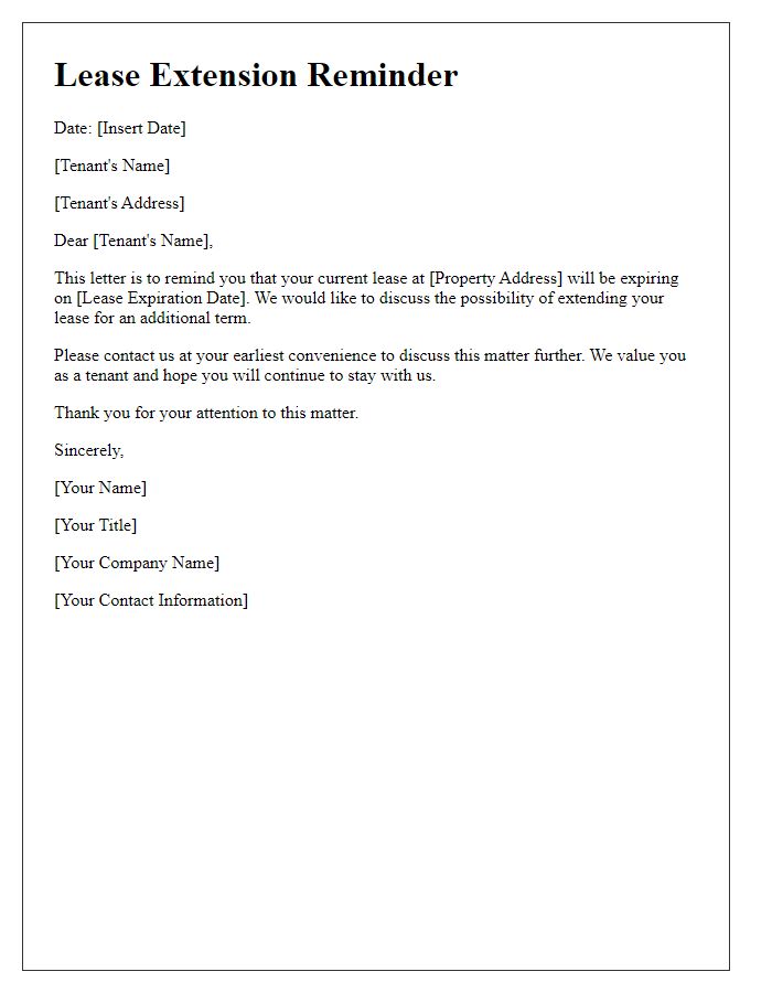 Letter template of lease extension reminder for occupants.