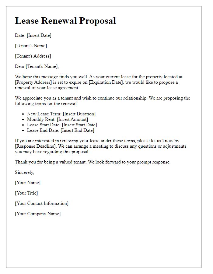 Letter template of lease renewal proposal to tenant.