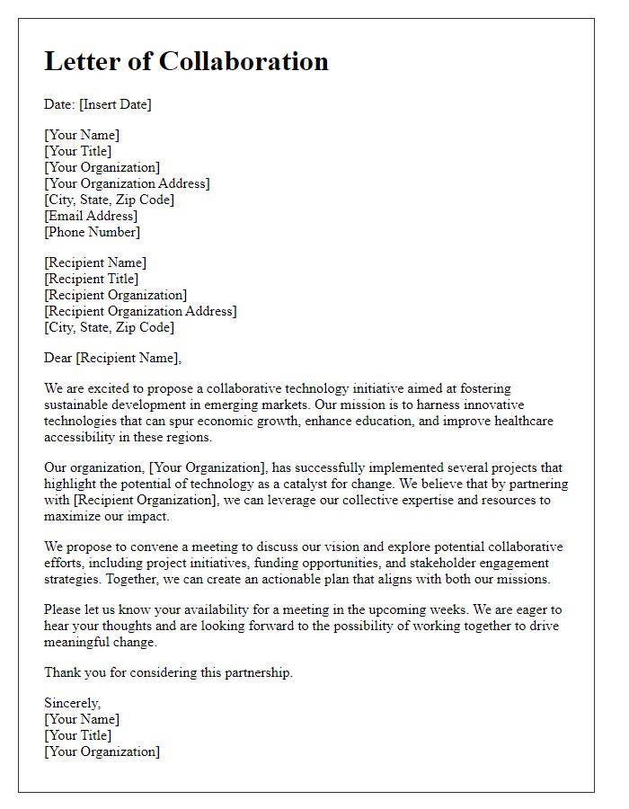 Letter template of collaborative technology initiative for emerging markets development.