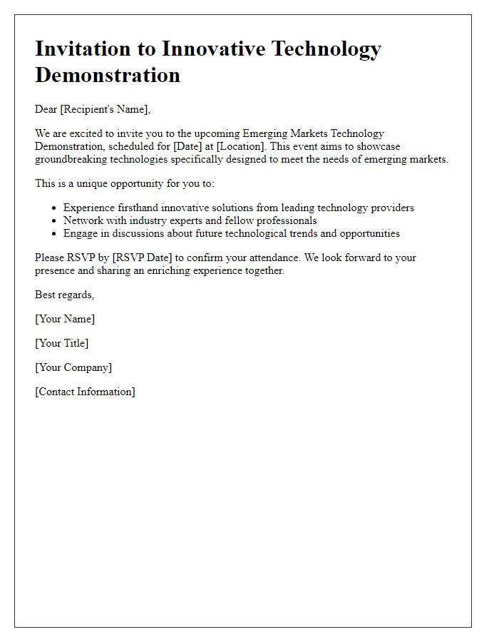 Letter template of emerging markets technology demonstration invitation.