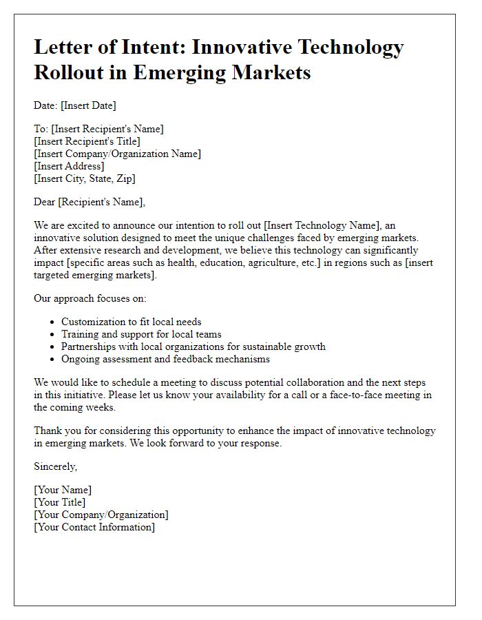 Letter template of innovative technology rollout in emerging markets.