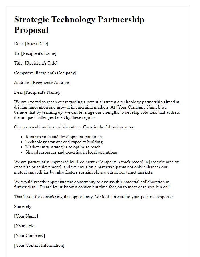 Letter template of strategic technology partnership for emerging markets.