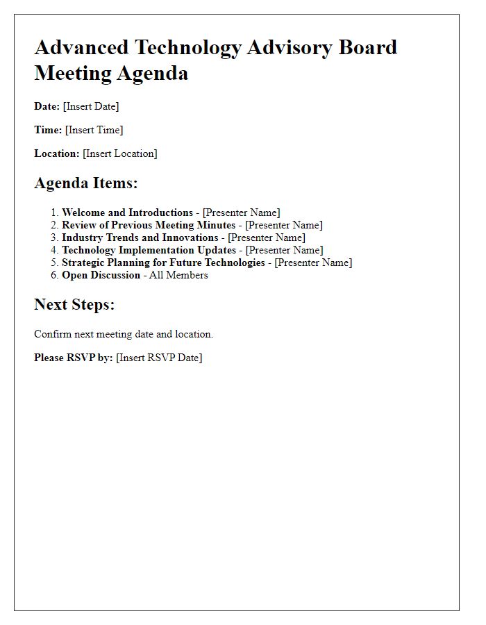 Letter template of agenda for advanced technology advisory board meeting