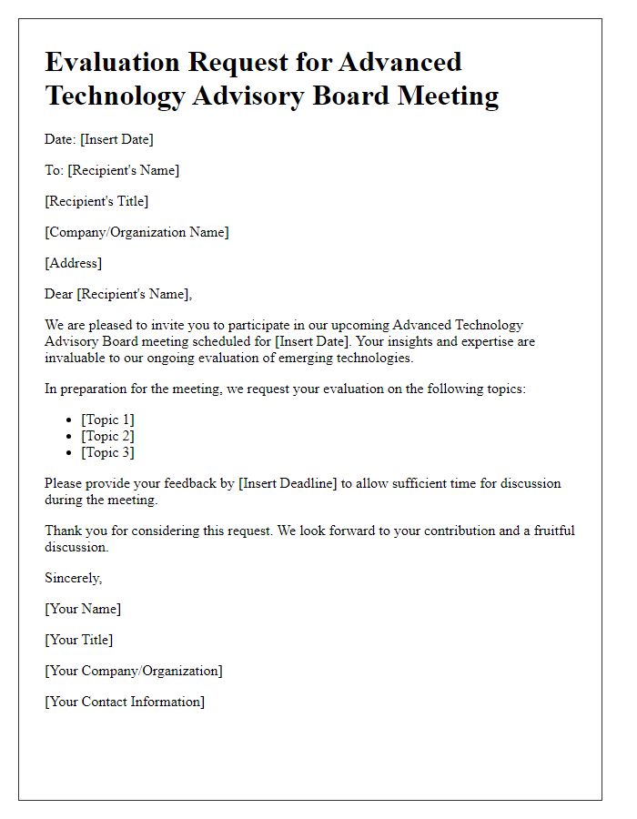 Letter template of evaluation request for advanced technology advisory board meeting