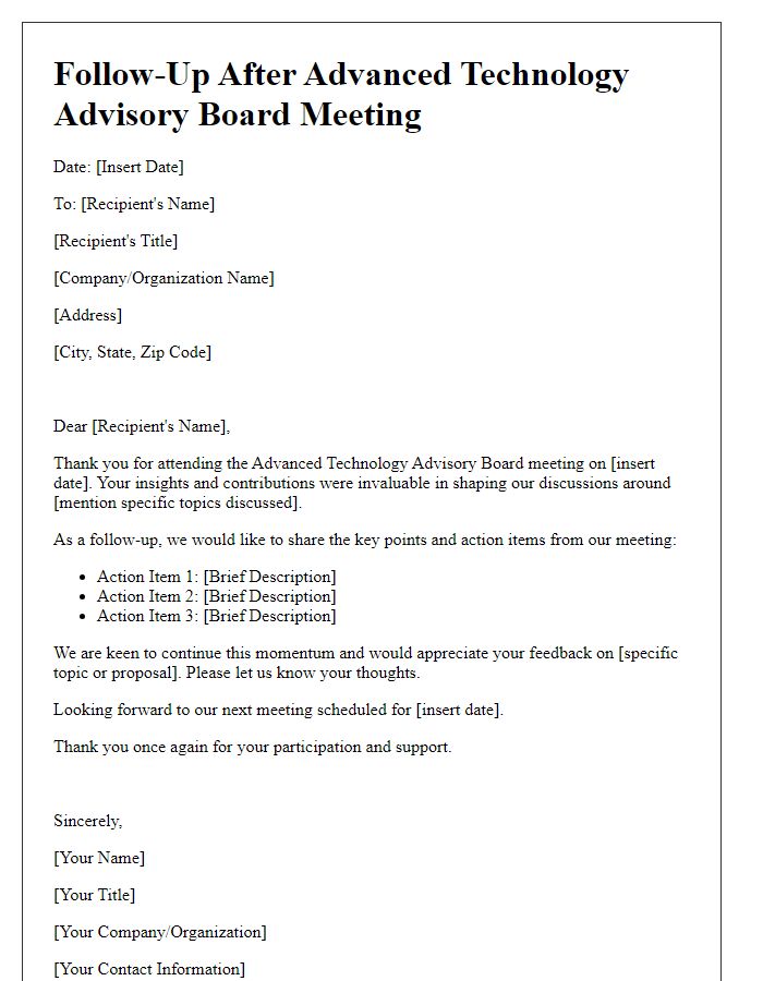 Letter template of follow-up after advanced technology advisory board meeting