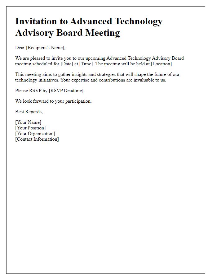 Letter template of invitation for advanced technology advisory board meeting