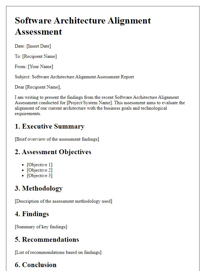 Letter template of software architecture alignment assessment