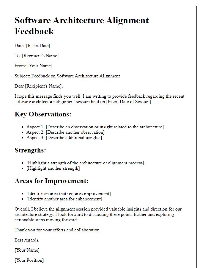 Letter template of software architecture alignment feedback