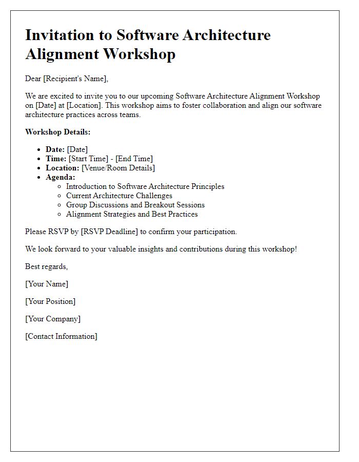 Letter template of software architecture alignment workshop invitation