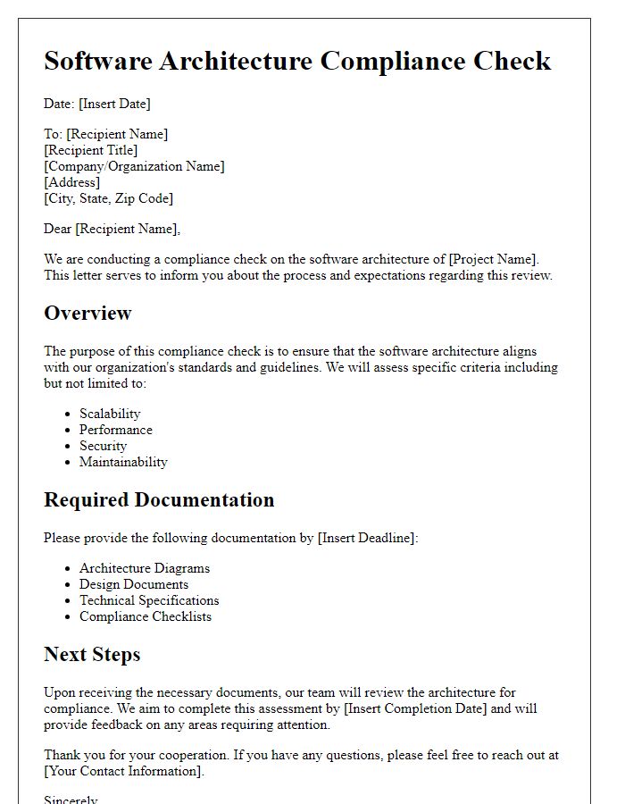 Letter template of software architecture compliance check