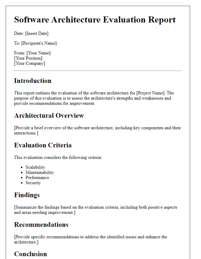 Letter template of software architecture evaluation report